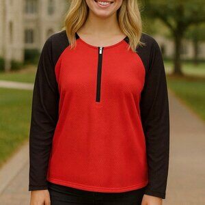 Lauren Ralph Lauren Red and Black Zip Front Long Sleeve Raglan Top Plus Size 3X